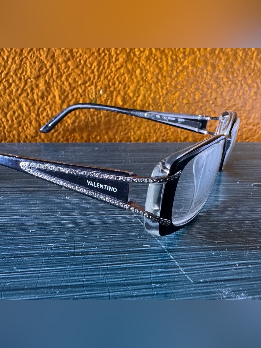 Valentino Black Crystal-Trim Women's Glasses Frame